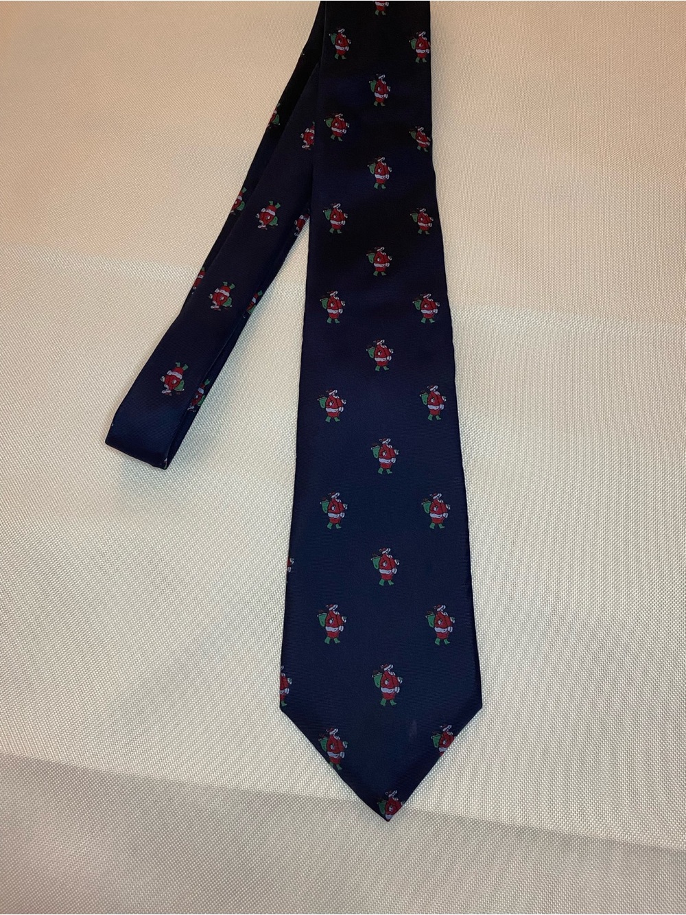 Lord & Taylor Navy Tie with Red and Green Holiday Motif